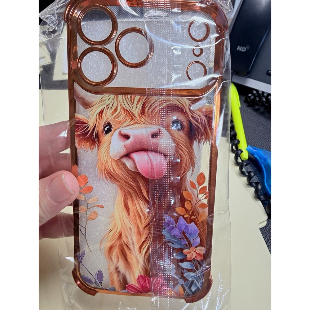 iPhone 11 Pro Shockproof Printed Back Case Brown/Clear Highland Cow Floral